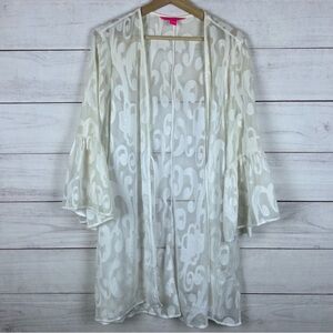 Lilly Pulitzer Motley Cover Up in Resort White Size XL Paisley Bell Sleeve Tie